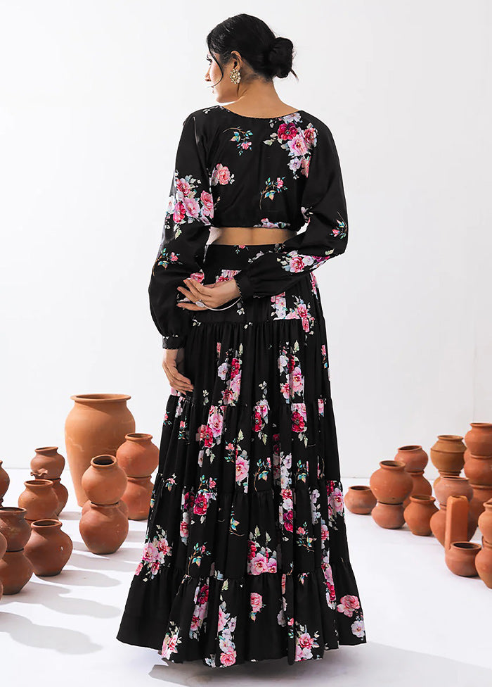 Black Silk Readymade Lehenga Set