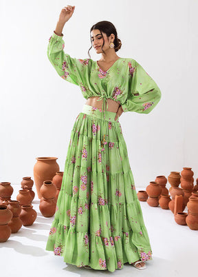 Pista Green Silk Readymade Lehenga Set