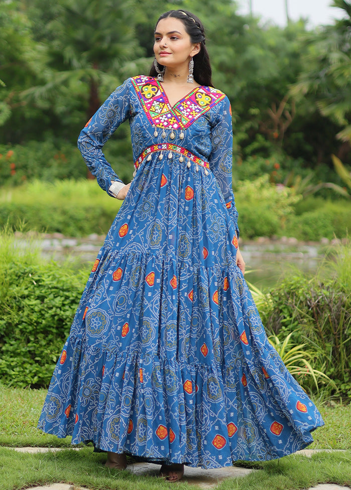 Blue Readymade Georgette Long Gown