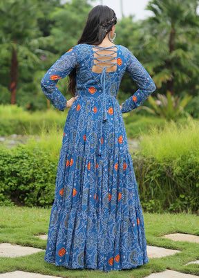 Blue Readymade Georgette Long Gown