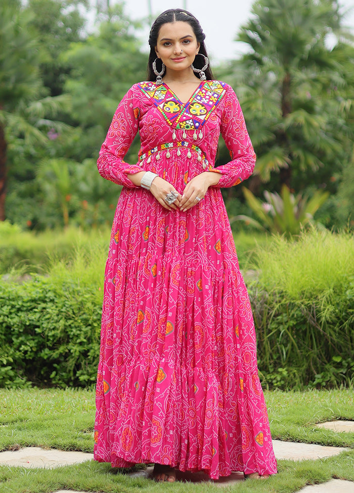 Pink Readymade Georgette Long Gown