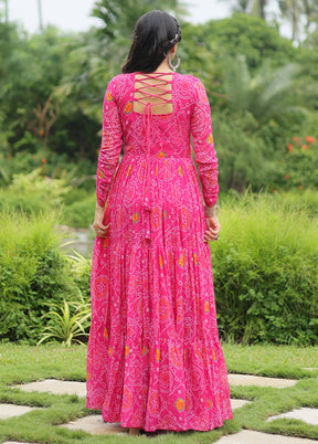 Pink Readymade Georgette Long Gown