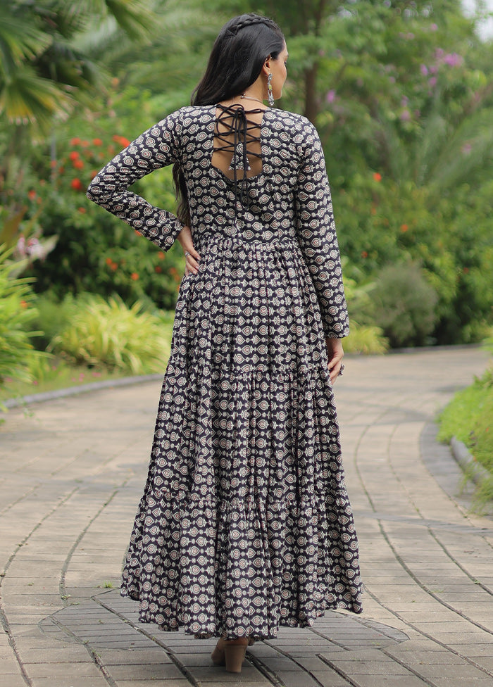 Black Readymade Cotton Long Gown