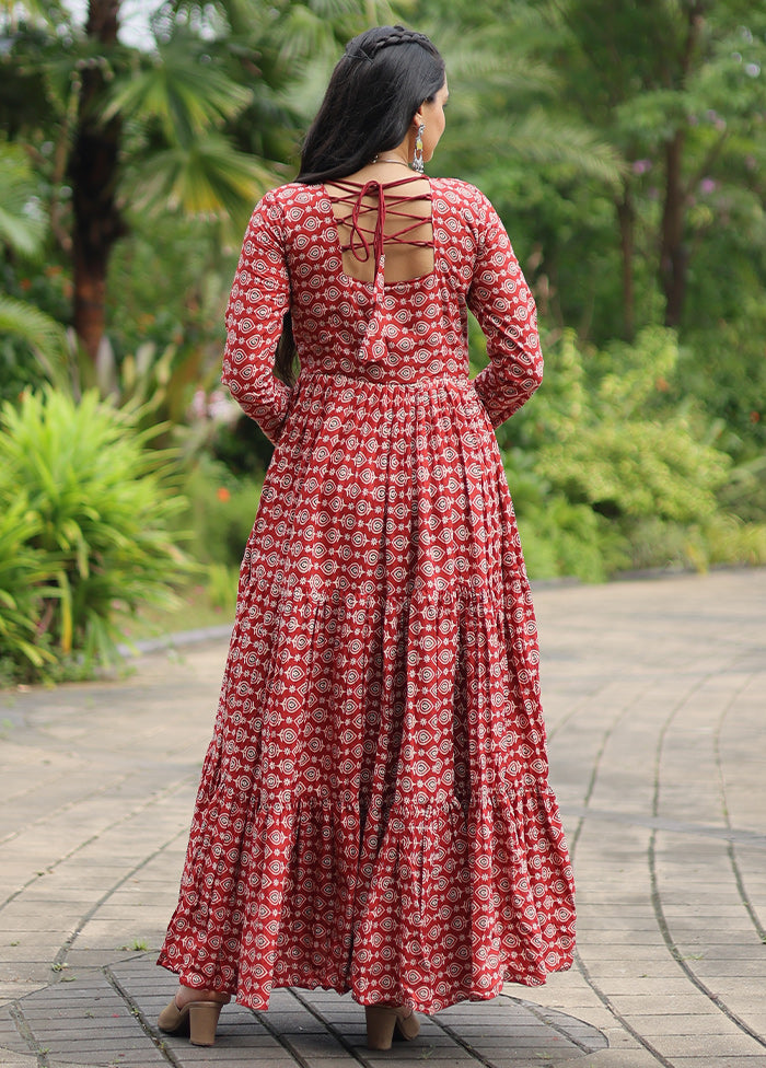 Maroon Readymade Cotton Long Gown