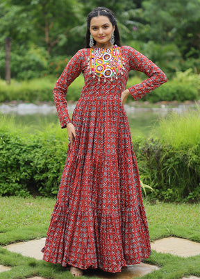 Maroon Readymade Cotton Long Gown