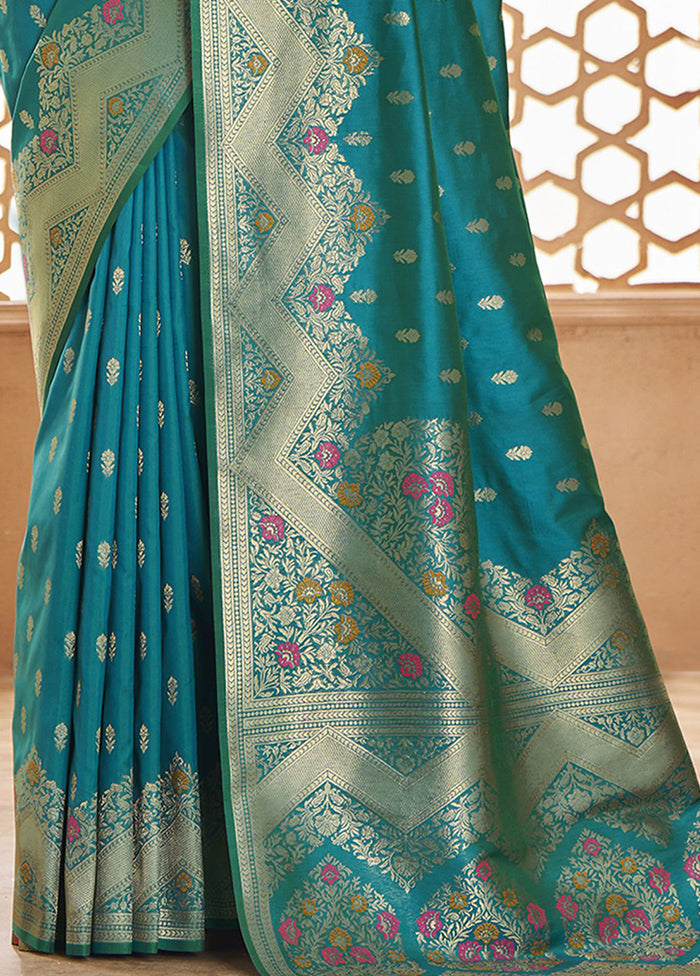 Blue Banarasi Silk Saree With Blouse Piece