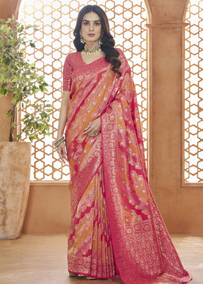 Pink Banarasi Silk Saree With Blouse Piece