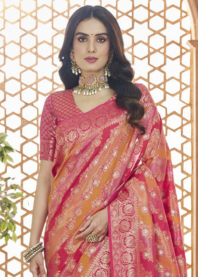 Pink Banarasi Silk Saree With Blouse Piece