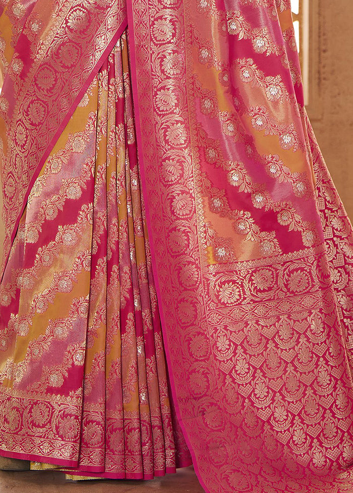 Pink Banarasi Silk Saree With Blouse Piece