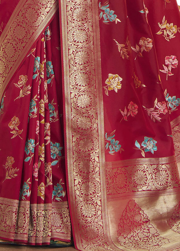 Red Banarasi Silk Saree With Blouse Piece