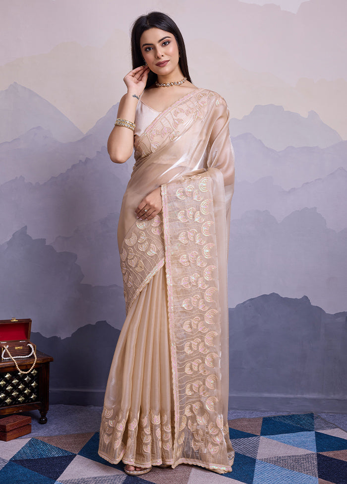 Beige Spun Silk Saree With Blouse Piece