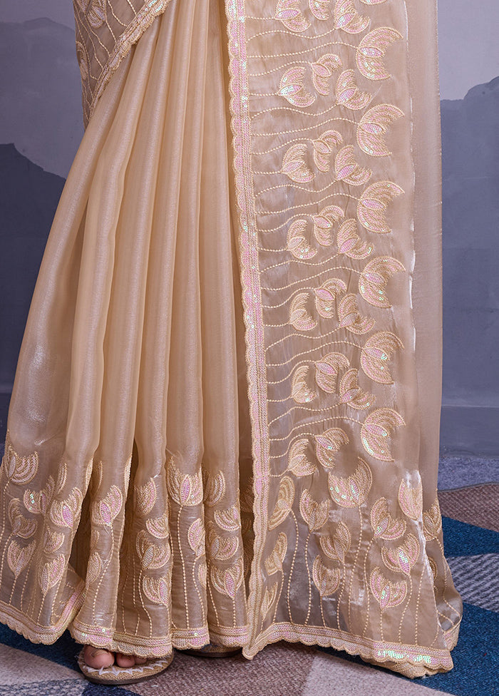 Beige Spun Silk Saree With Blouse Piece