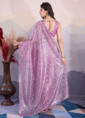 Purple Net Net Saree With Blouse Piece