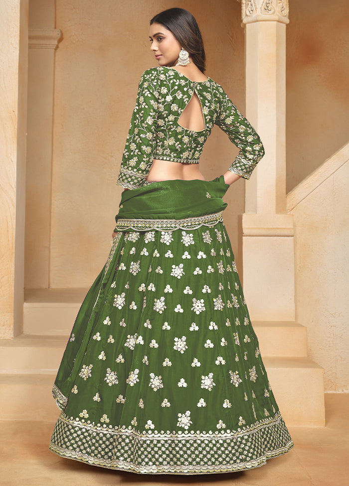 3 Pc Mehendi Net Semi Stitched Lehenga Set