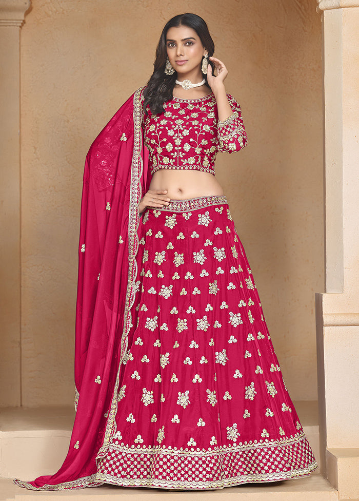 3 Pc Pink Net Semi Stitched Lehenga Set