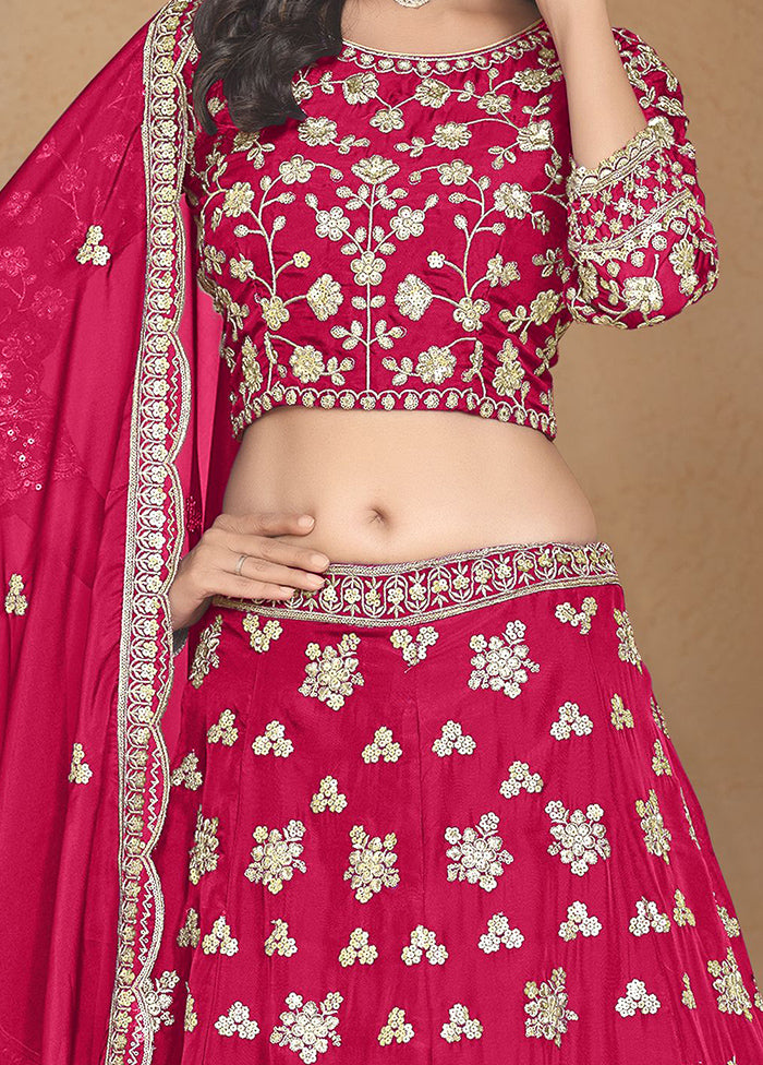 3 Pc Pink Net Semi Stitched Lehenga Set