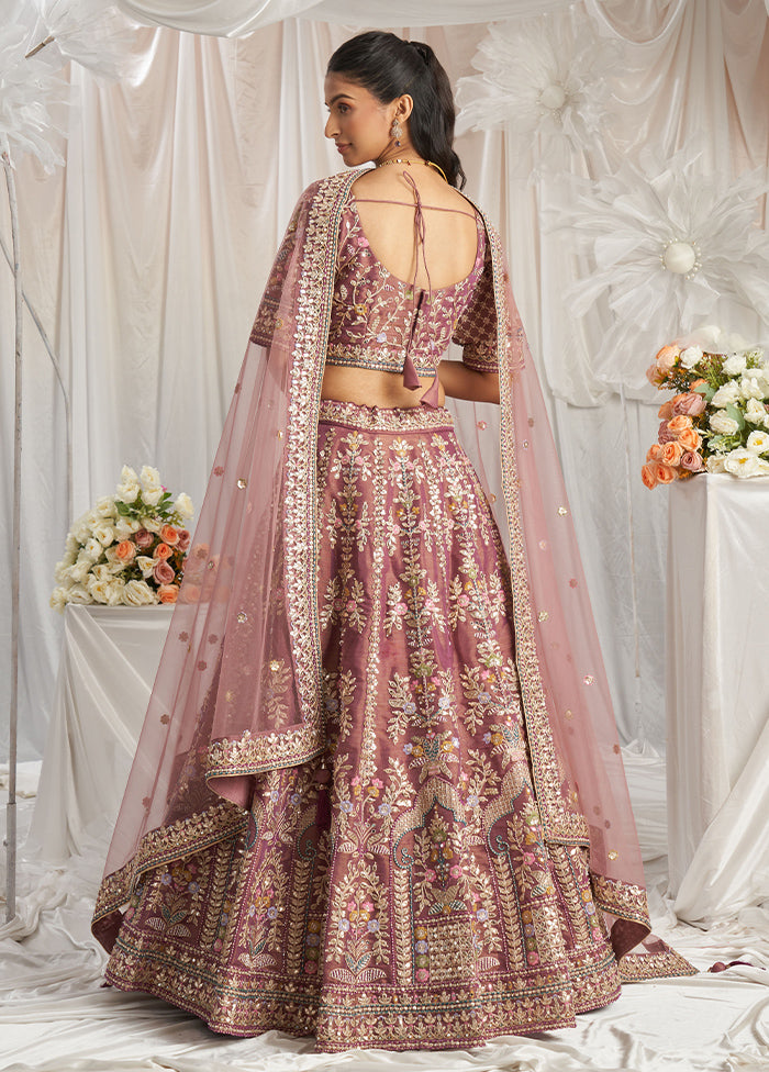 3 Pc Lavender Silk Semi Stitched Lehenga Set