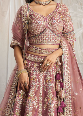 3 Pc Lavender Silk Semi Stitched Lehenga Set