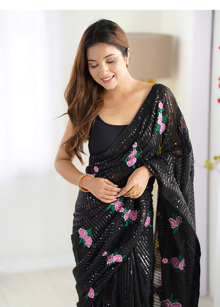 Black Georgette Saree With Blouse Piece