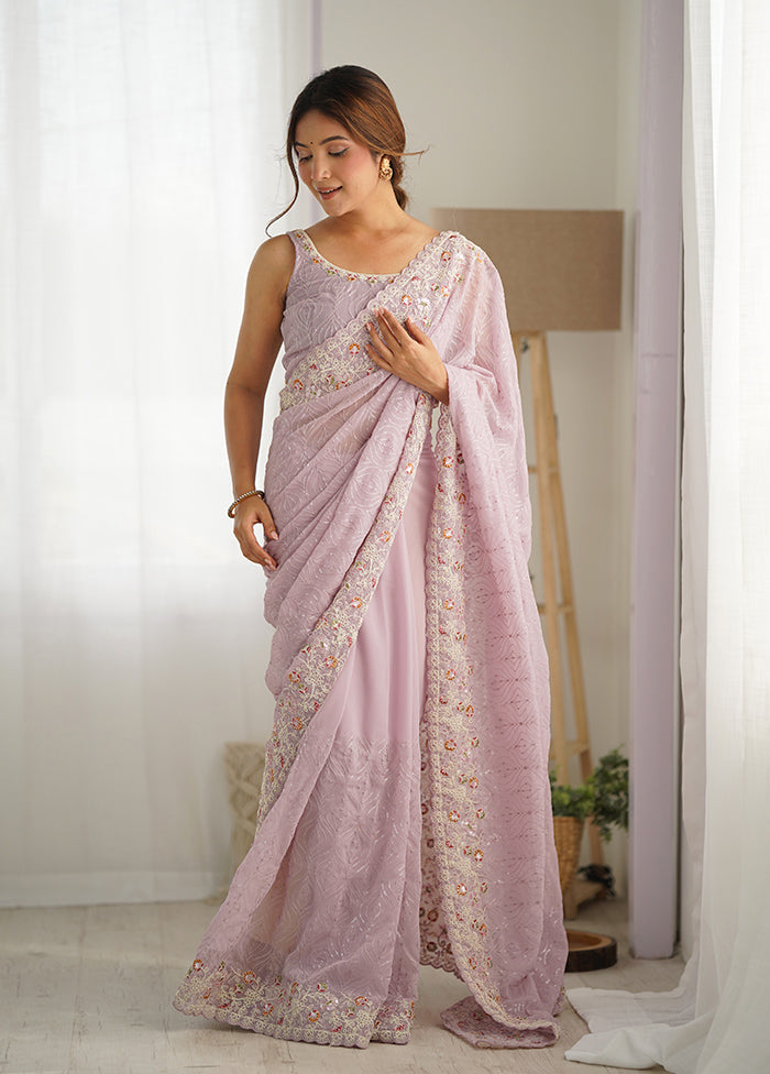 Lavender Georgette Saree With Blouse Piece