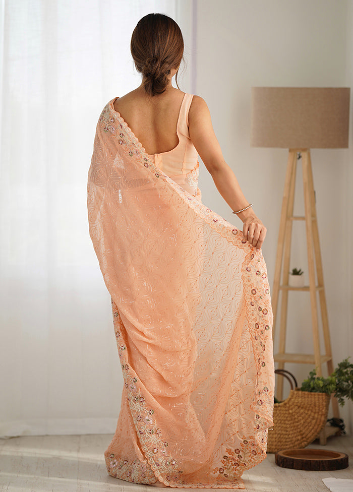 Peach Georgette Saree With Blouse Piece