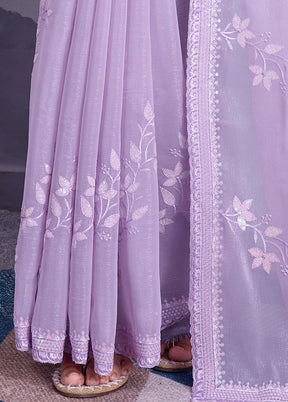 Lavender Chiffon Silk Saree With Blouse Piece