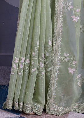 Green Chiffon Silk Saree With Blouse Piece