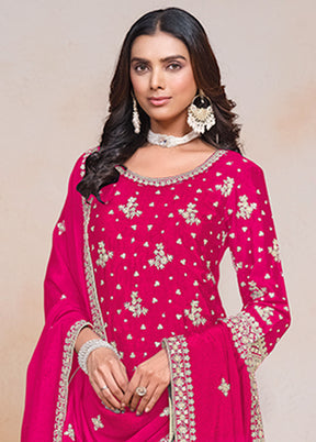 3 Pc Pink Semi Stitched Silk Suit Set