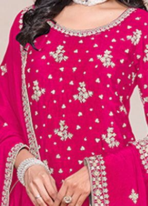 3 Pc Pink Semi Stitched Silk Suit Set