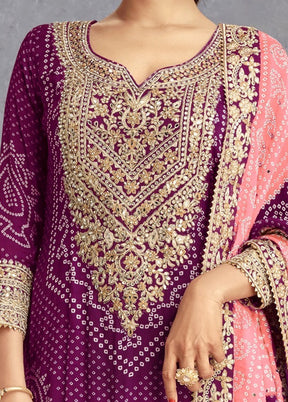 3 Pc Purple Semi Stitched Silk Suit Set