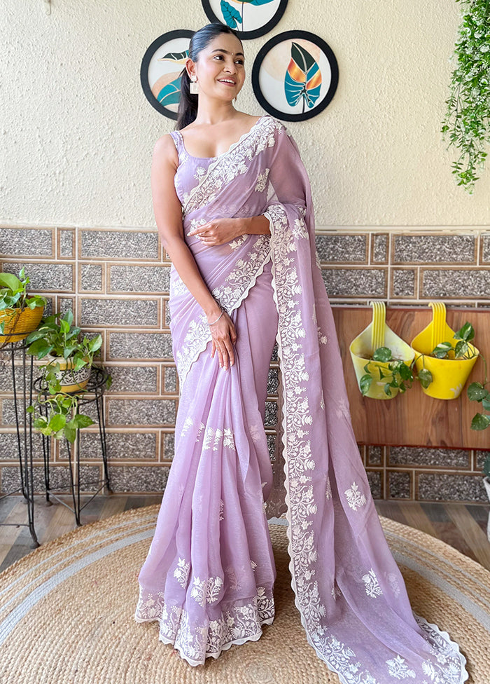 Lavender Spun Silk Saree With Blouse Piece