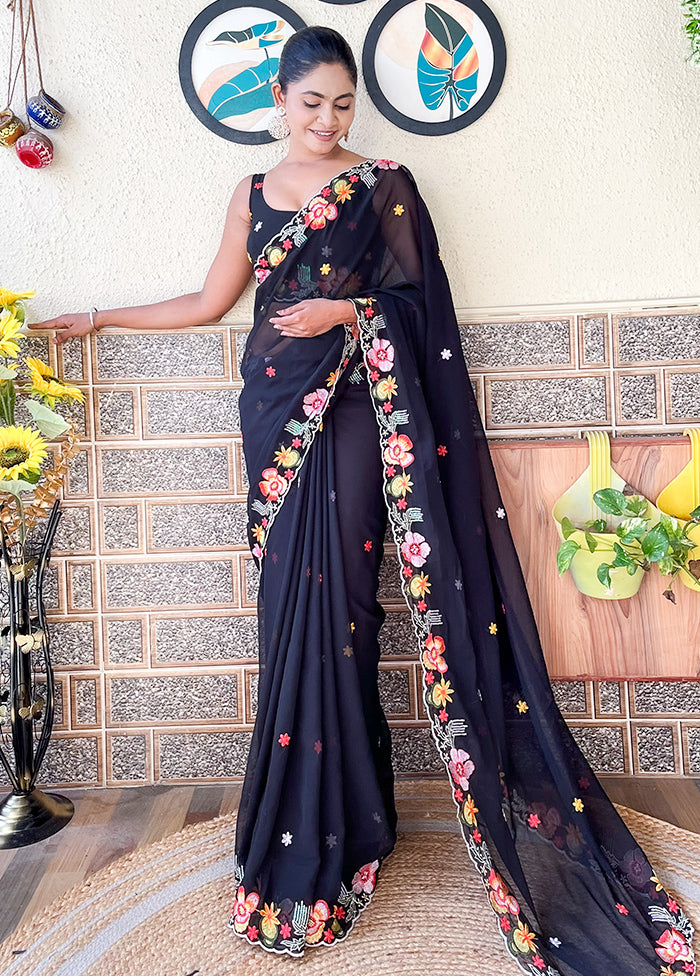 Black Georgette Saree With Blouse Piece