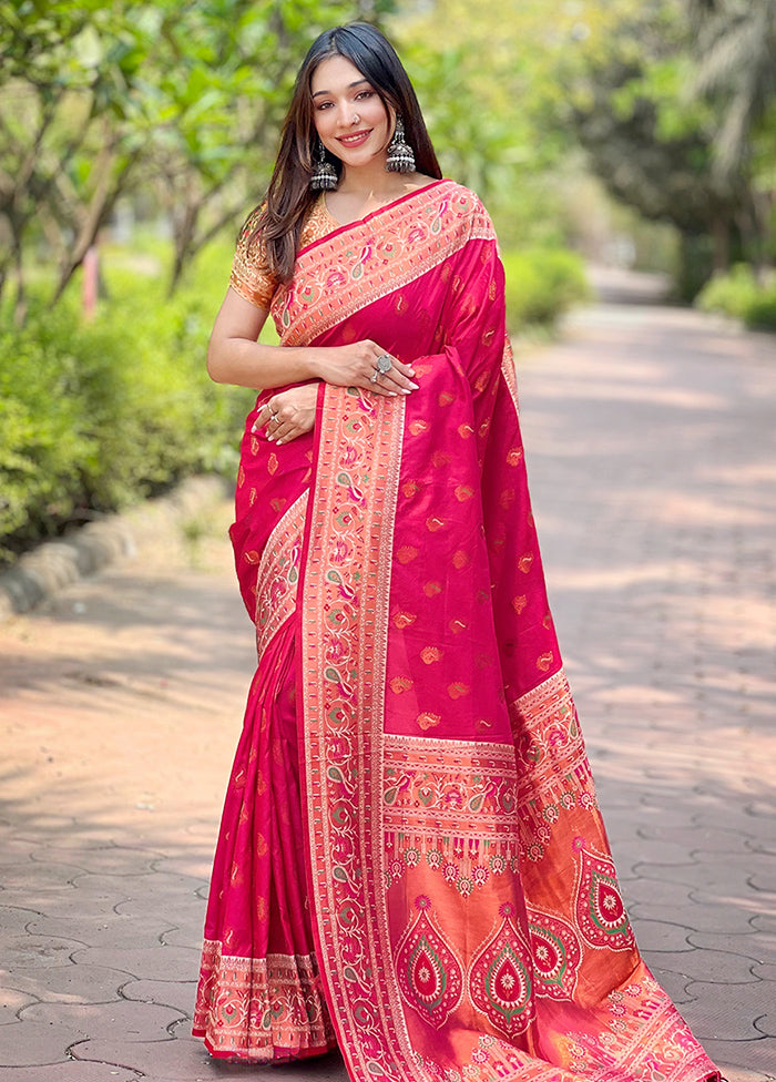 Pink Dupion Silk Saree With Blouse Piece