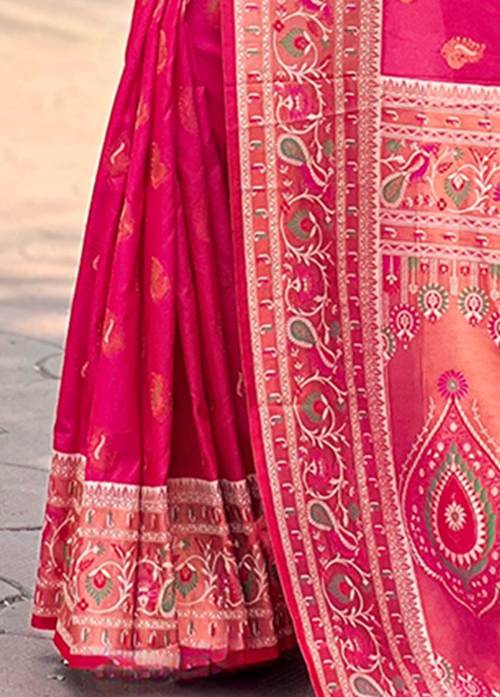 Pink Dupion Silk Saree With Blouse Piece