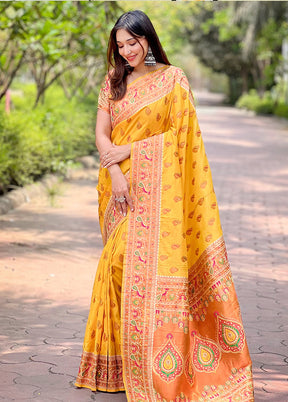 Yellow Dupion Silk Saree With Blouse Piece