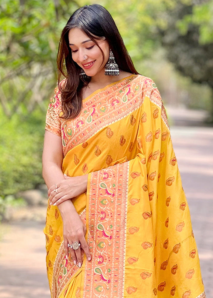 Yellow Dupion Silk Saree With Blouse Piece