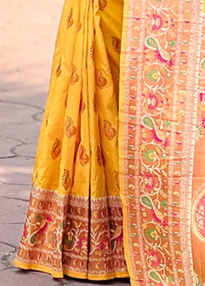 Yellow Dupion Silk Saree With Blouse Piece