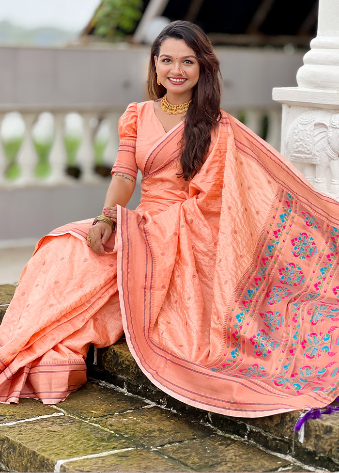 Peach Dupion Silk Saree With Blouse Piece