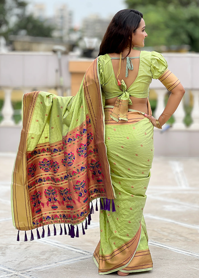 Pista Green Dupion Silk Saree With Blouse Piece