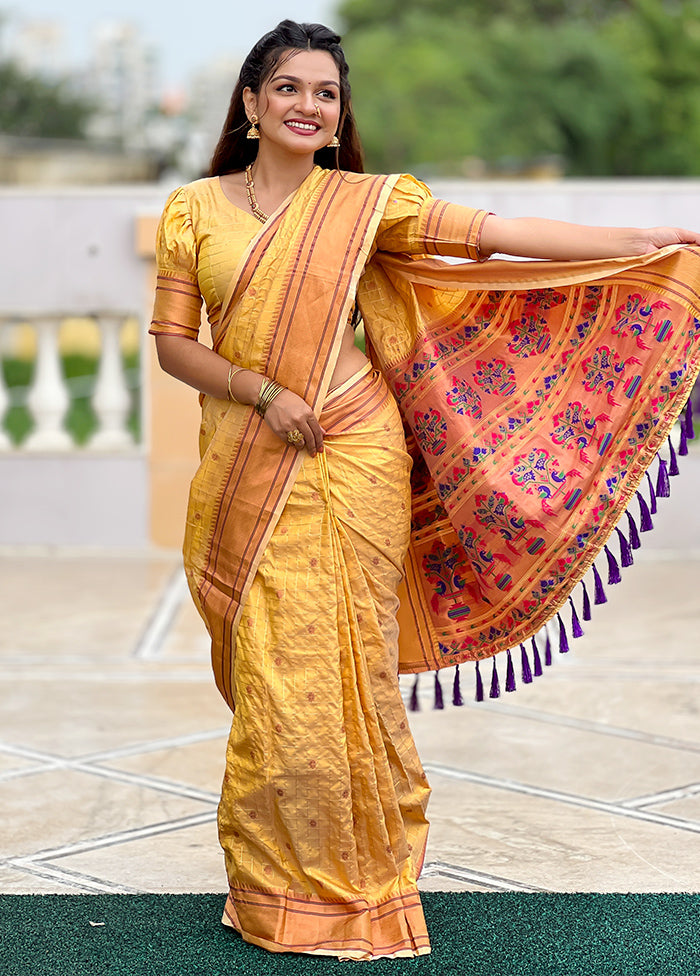 Yellow Dupion Silk Saree With Blouse Piece