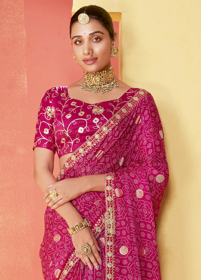 Pink Chiffon Silk Saree With Blouse Piece