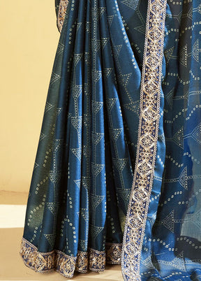 Navy Blue Chiffon Silk Saree With Blouse Piece