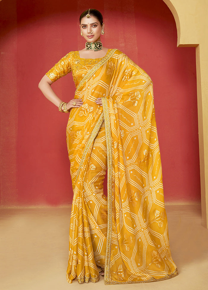 Yellow Chiffon Silk Saree With Blouse Piece