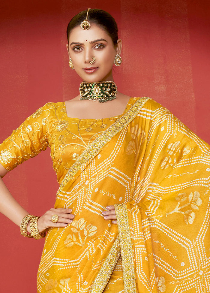 Yellow Chiffon Silk Saree With Blouse Piece