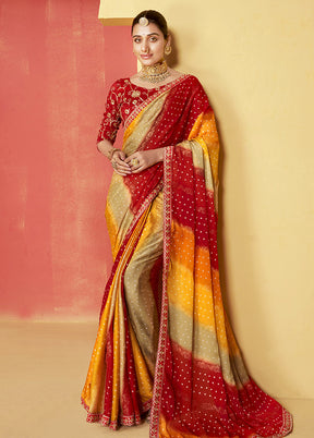 Multicolor Chiffon Silk Saree With Blouse Piece