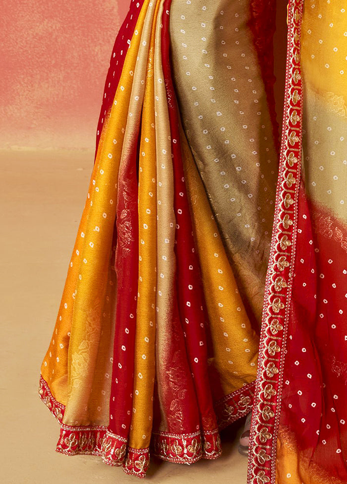 Multicolor Chiffon Silk Saree With Blouse Piece