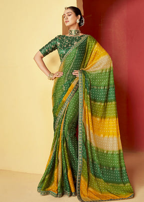 Multicolor Chiffon Silk Saree With Blouse Piece