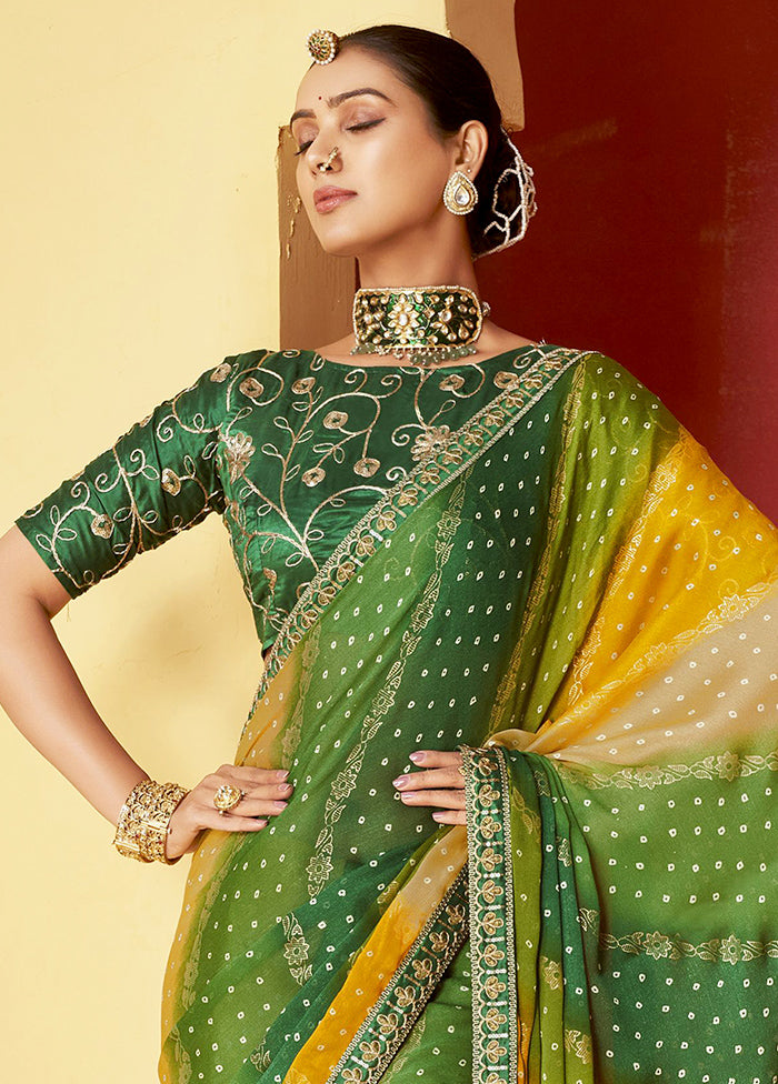 Multicolor Chiffon Silk Saree With Blouse Piece