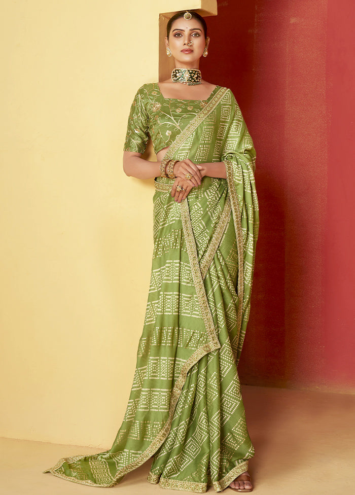 Green Chiffon Silk Saree With Blouse Piece