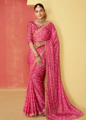 Pink Chiffon Silk Saree With Blouse Piece